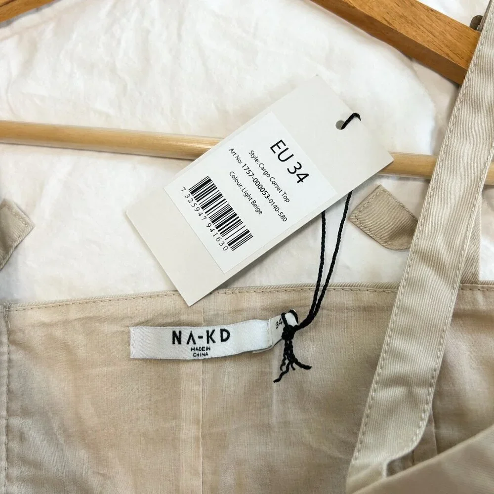 NWT NA-KD Cargo Corset Top Beige Tan Bustier Style Women’s Size US2